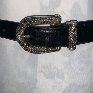 MILLENNIUM Black Genuine Leather With Silver and Gold Tone Buckle Belt